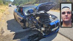 Fotografa de Fermn Martnez, el conductordetenido por el accidente mortal de O Rosal, sobre otra imagen delBMW que conduca