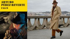Arturo P�rez-Reverte y Falc�. A la derecha, P�rez- Reverte, retratado por Marcos M�guez en una de sus �ltimas visitas a Galicia. A la izquierda, portada de su libro �Falc�, que inaugura la colecci�n de novela negra contempor�nea que ofrece a sus lectores La Voz de Galicia, con un total de 20 t�tulos -a un precio de 5,95 euros cada ejemplar.