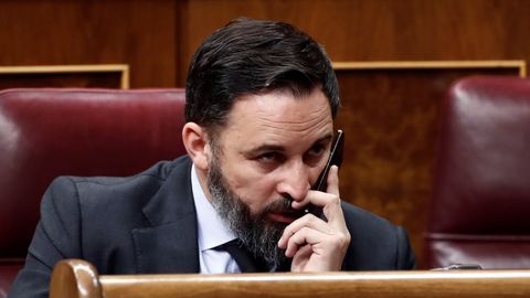 Abascal, lder de Vox, hablando por telfono en el pleno del Congreso