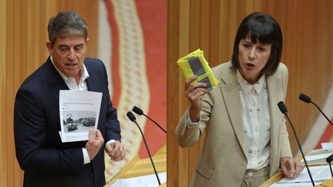 Besteiro (PSdeG) y Pontón (BNG) el pasado lunes en el Parlamento del Galicia.
