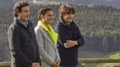 Los jueces de MasterChef, Pepe Rodr�guez, Samantha Vallejo-N�gera y Jordi Cruz, en un momento de la grabaci�n en Asturias