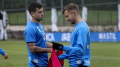 Olabe y Lebedenko, en un entrenamiento del Deportivo