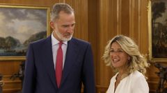 El rey recibe a Yolanda D�az, l�der de Sumar, en la primera ronda de contactos con los partidos para una posible investidura