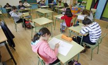 Algunos de los 14 ni�os de ocho a�os que se completaron la prueba en el San Xoan. 