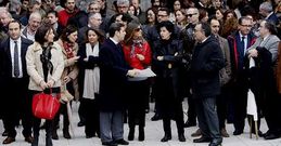 El juez decano, Germ�n Serrano, con jueces y letrados, en una protesta contra las reformas.