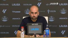 El entrenador del Celta, Claudio Gir�ldez, en su comparecencia posterior al triunfo ante el Racing de Santander