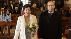 Pilar Mart&iacute;nez y Antonio Dom&iacute;nguez, ayer en el santuario da Xunqueira de Cee 