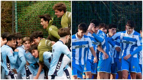 Los juveniles del Celta y del D�por celebran un gol en sus respectivos encuentros de Copa del Rey.