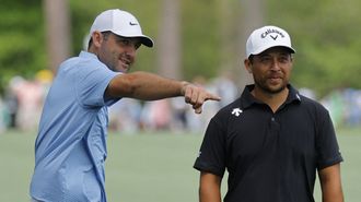 Scottie Scheffler y Xander Schauffele, durante una ronda de pr�ctica en Augusta.