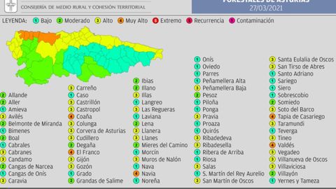 Mapa con escala de riesgo de incendio forestal para este s�bado