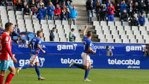Saul Berjon Real Oviedo Tartiere Horizontal.Saul celebra su tanto frente al Lugo