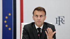 Macron, durante la videoconferencia este jueves con una docena de pa�ses europeos para abordar la protecci�n de los menores en el entorno digital.
