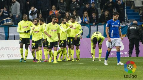 Los jugadores del Crdoba celebran el primer gol del encuentro