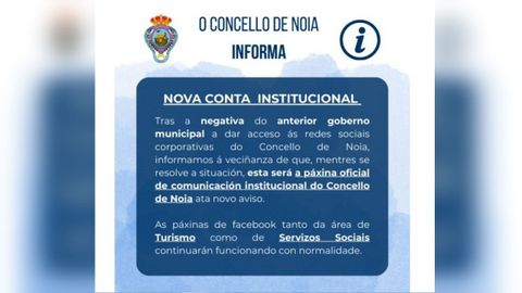 La publicación del Concello de Noia explicando el cambio de perfil en Facebook.