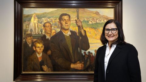 Silvia Caama�o junto al retrato de su abuelo pintado por Sotomayor.