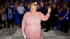 Erna Solberg, lder del Partido Conservador noruego, durante la noche electoral.