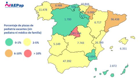 Estimación del número de niños sin pediatra u otro médico por comunidades autónomas, según datos del Instituto Nacional de Estadística