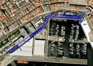 Plano del nuevo proyecto del t�nel. En blanco, ampliaci�n sobre el trazado previsto inicialmente