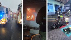 Im�genes del operativo para extinguir el incendio declarado en un bajo de la calle Malde Vizoso, en Xuvia (Nar�n).