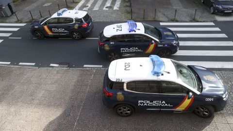 Veh&iacute;culos de la Polic&iacute;a Nacional frente a los juzgados de Santiago