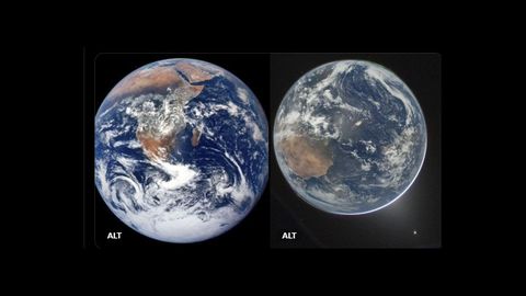 Fotograf�as publicadas por la NASA que muestra una vista de la Tierra tomada por la tripulaci�n del Apollo 17 en 1972 (izquierda) junto a la �ltima imagen capturada desde la nave Ori�n de la misi�n Artemis II el pasado 2 de abril. 