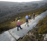 Familiares y vecinos en la pista por la que circulaba el octogenario y supervisando el tractor. 