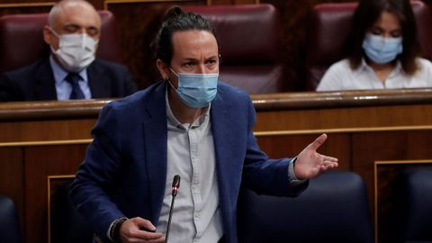 El vicepresidente Pablo Iglesias durante una sesión de control al Gobierno en el Congreso