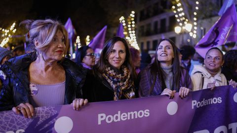La secretaria general de Podemos, Ione Belarra, durante su participacin en la manifestacin en Madrid con motivo del Da Internacional para la Eliminacin de la Violencia contra las Mujeres, convocada por la comisin 8M Madrid.
