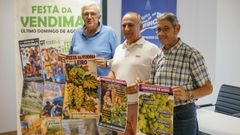 Francisco Jos� Fern�ndez, alcalde, Moncho �lvarez Bueno, concejal, y Avelino Alemparte, en la presentaci�n de la 35 edici�n de la Festa da Vendima de Leiro.