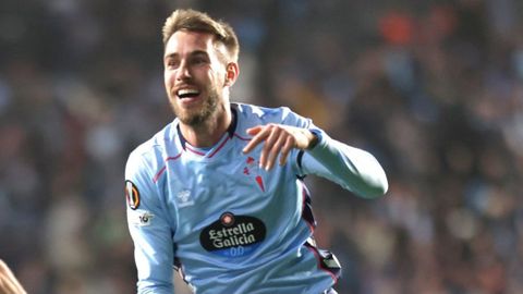 �scar Mingueza, celebrando un gol del Celta en Europa League.