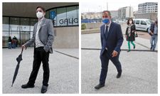 El dibujante Kiko da Silva, a la izquierda, y el porrtavoz del PP en Pontevedra, Rafa Dom�nguez, a su llegada a los juzgados  