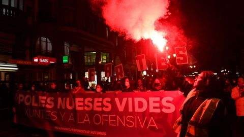 Un momento de la concentracin con motivo del Da Internacional para la Eliminacin de la Violencia contra la Mujer que ha tenido lugar este jueves en el centro de Oviedo.