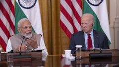 El presidente de EE.UU., Joe Biden, y el primer ministro de la India, Narendra Modi, este viernes en Nueva Deli