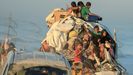 Desplazados palestinos rumbo al sur de la Franja de Gaza