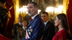 Felipe VI pronuncia su discurso junto a la reina Letizia durante la Pascua Militar