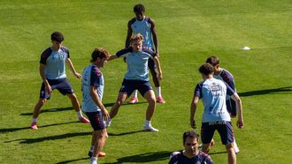 Jugadores del Celta, en el entrenamiento de este mi�rcoles.