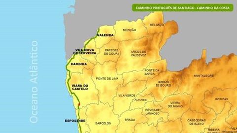 Trazado oficial del Camino Portugu�s de la Costa en territorio de Portugal.