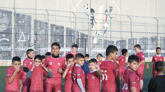Campo de ftbol de Aida (Beln), anexo a un tramo del muro de separacin en la Cisjordania ocupada.