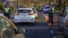 Un control conjunto de la Polic�a Local y la Nacional en la avenida del Cami�o Franc�s, en el entorno del centro comercial As Cancelas