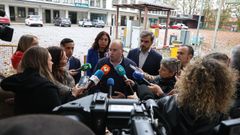 Miguel Tellado, durante su comparecencia en Ferrol, adonde acudi para participar en un acto del PP para exigir la llegada del AVE a la urbe naval y Lugo