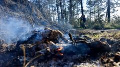Equipos de extinci�n, trabajando durante la tarde en el entorno del monte Neme
