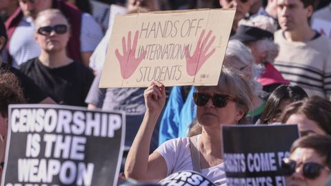 Manifestaci�n en Nueva York contra la injerencia de la Administraci�n Trump en la gesti�n de las universidades estadounidenses