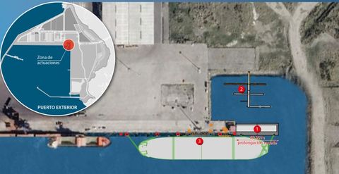 Recreaci�n de la prolongaci�n del muelle A3 para el nuevo atraque de graneles l�quidos en Langosteira