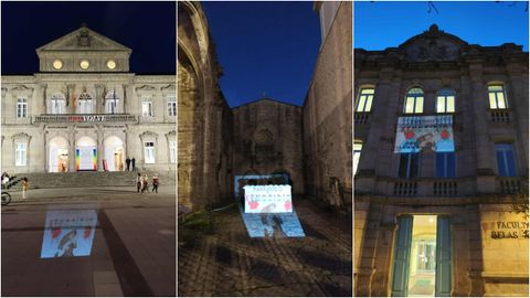 De izquierda a derecha, el Pazo Provincial, las Ruinas de Santo Domingo y la Facultade de Belas Artes de Pontevedra