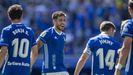 David Costas celebra uno de los goles del Real Oviedo ante el FC Cartagena