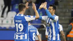 Los deportivistas celebran el gol contra la SD Logro��s