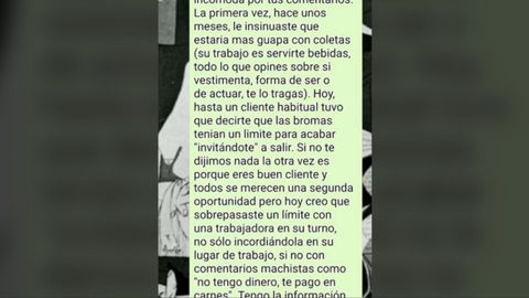 Parte del mensaje que un bar de Gij�n envi� a un cliente por sus comentarios machistas a una camarera