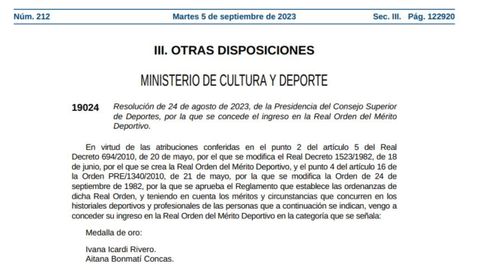 Captura del BOE del 5 de septiembre del 2023