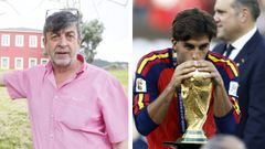 El alcalde de Ourol, Jos� Luis Paj�n (izquierda), desconoc�a los or�genes familiares en el municipio mari�ano del futbolista Ferran Torres, que aparece a la derecha con la Copa del Mundo que gan� Espa�a el pasado 19 de julio en Estados Unidos tras anotar �l un gol en la final ante Argentina