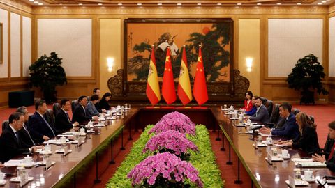 Pedro S�nchez comparece ante los medios tras su reuni�n con el presidente de China, Xi Jinping